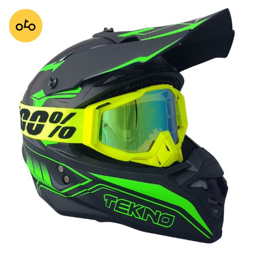 کلاه کاسکت کراسی TEKNO تکنو مشکی سبز - Image 2